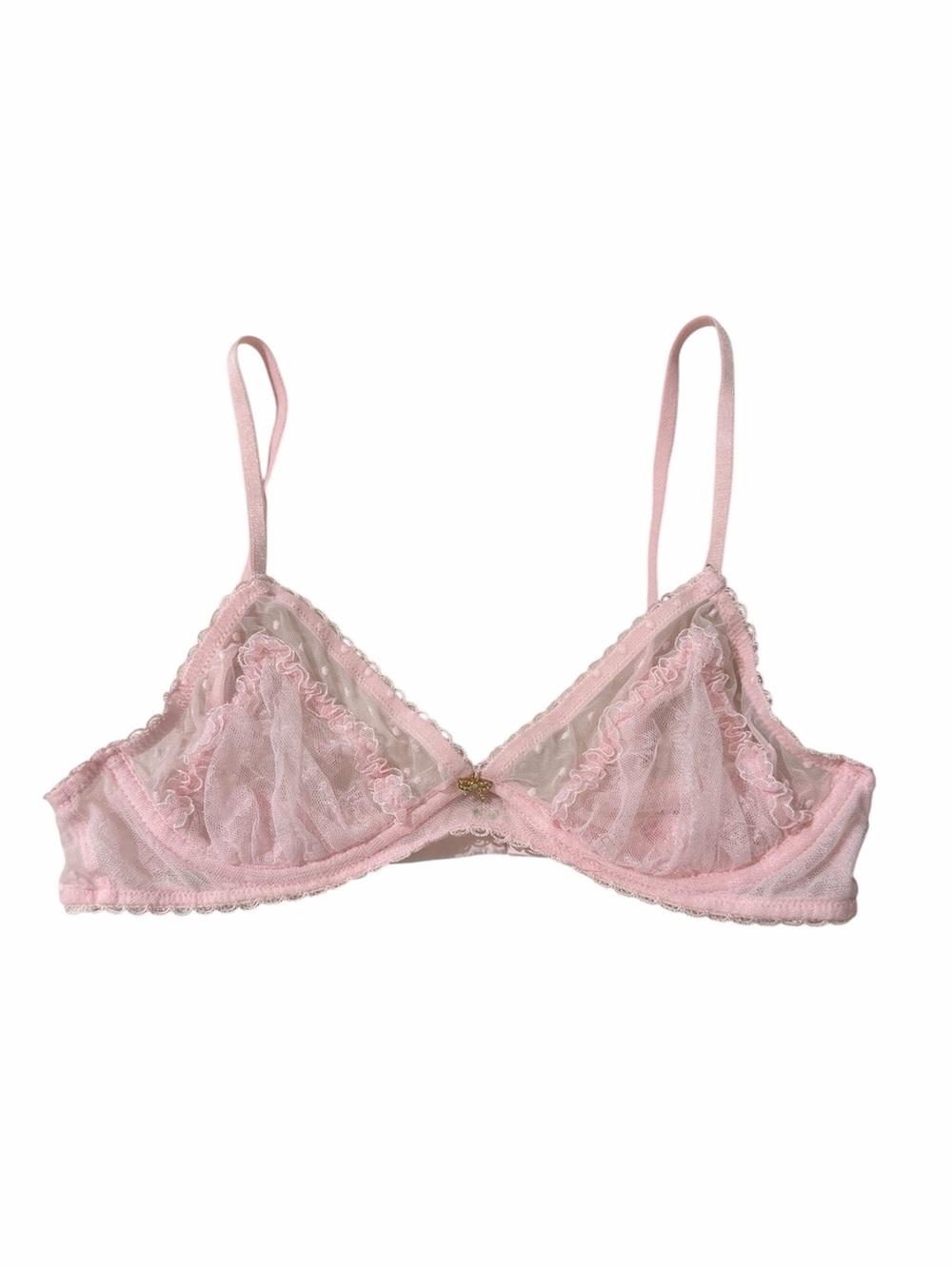 Victoria’s Secret Pink Lace Unlined Plunge Bra 32C Sheer Ruffle